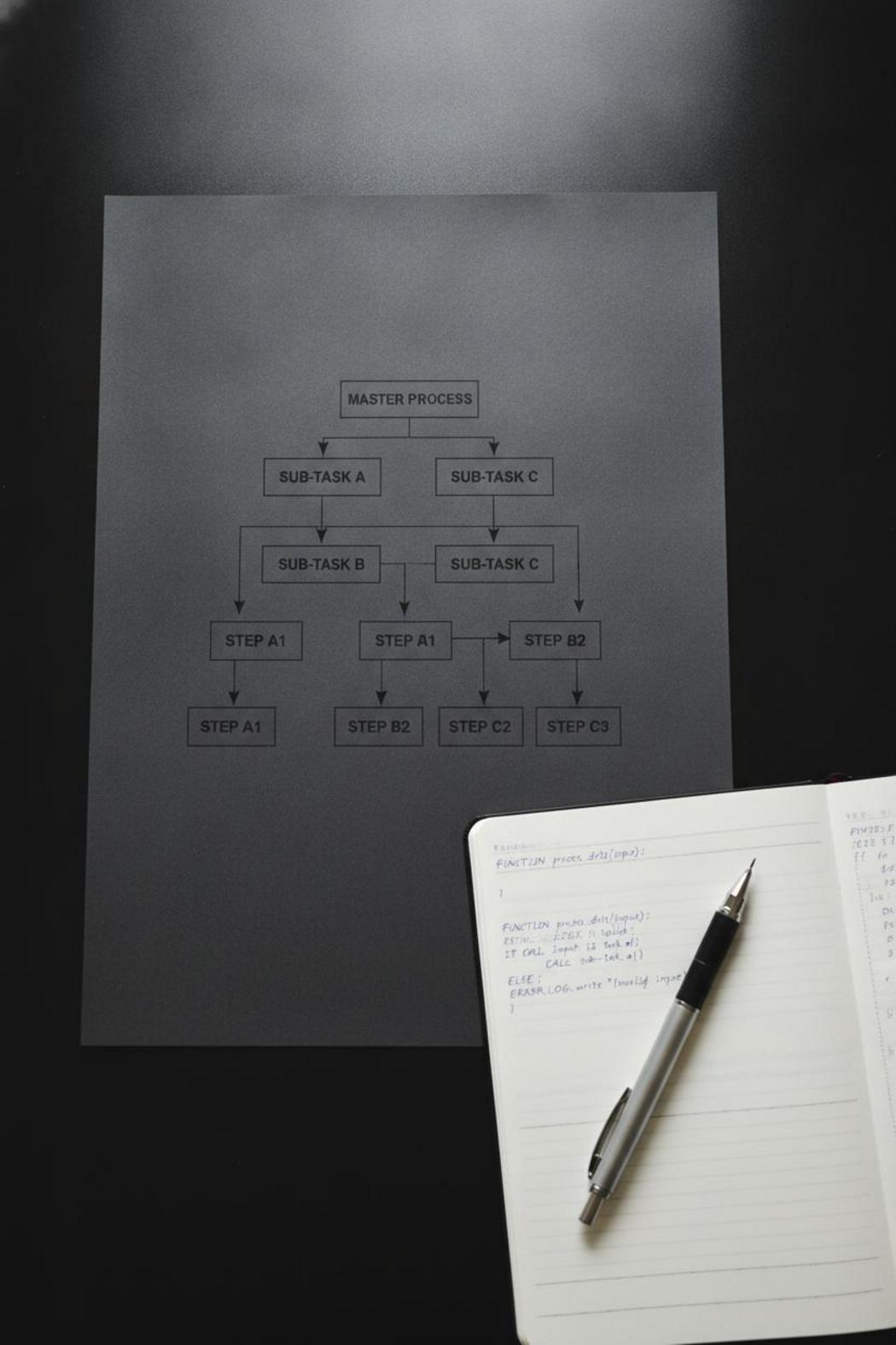 Flowchart diagram of hierarchical task nodes illustrating autogpt vs crewai autonomous agents planning and goal decomposition