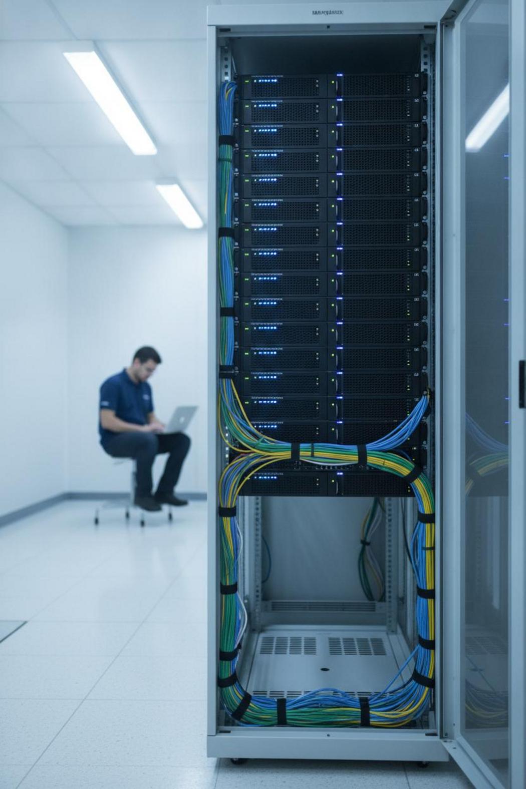 Engineer monitors server rack in data center — supporting langchain vs crewai comparison 2026 multi-agent orchestration analysis