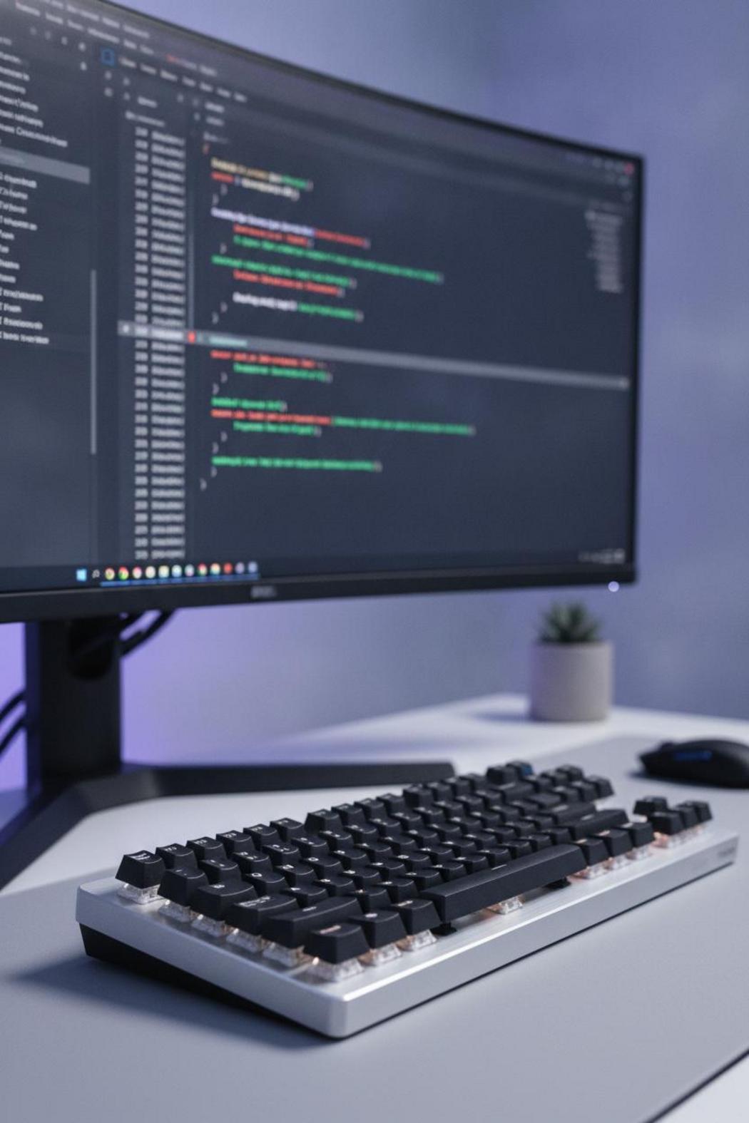 Mechanical keyboard with code diff on monitor — exploring best ai agent leaderboard 2026 benchmarks