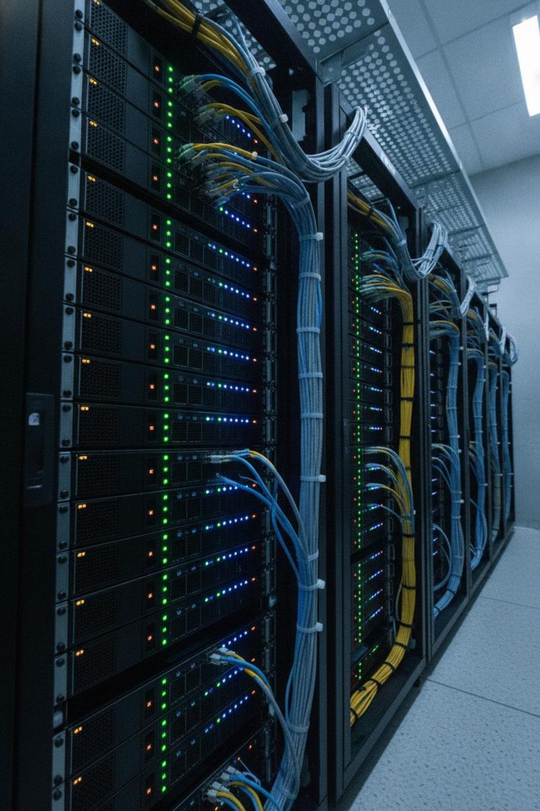 Rack-mounted servers with cable management and status LEDs illustrating ai agent safety oversight frameworks 2026