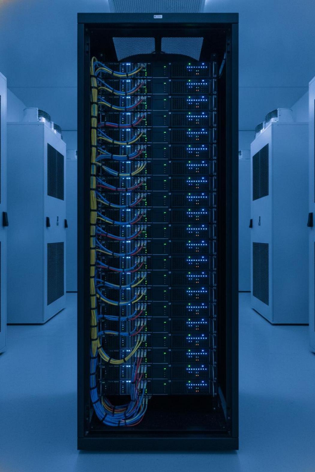 Modern server rack with organized cables and status LEDs supporting agentic AI enterprise adoption 2026 infrastructure