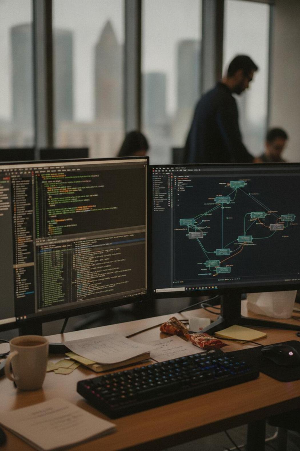 Developer workstation with Python processes and network topology supporting agentic AI enterprise adoption 2026